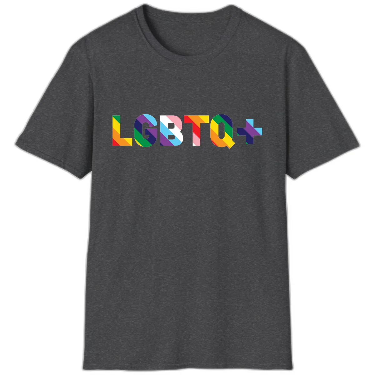 LGBTQ+ Pride Letters Colorful Design T-Shirt in Dark Heather