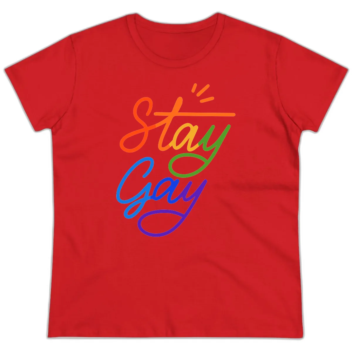 Stay Gay Checkmark Pride Ladies Tee in Red