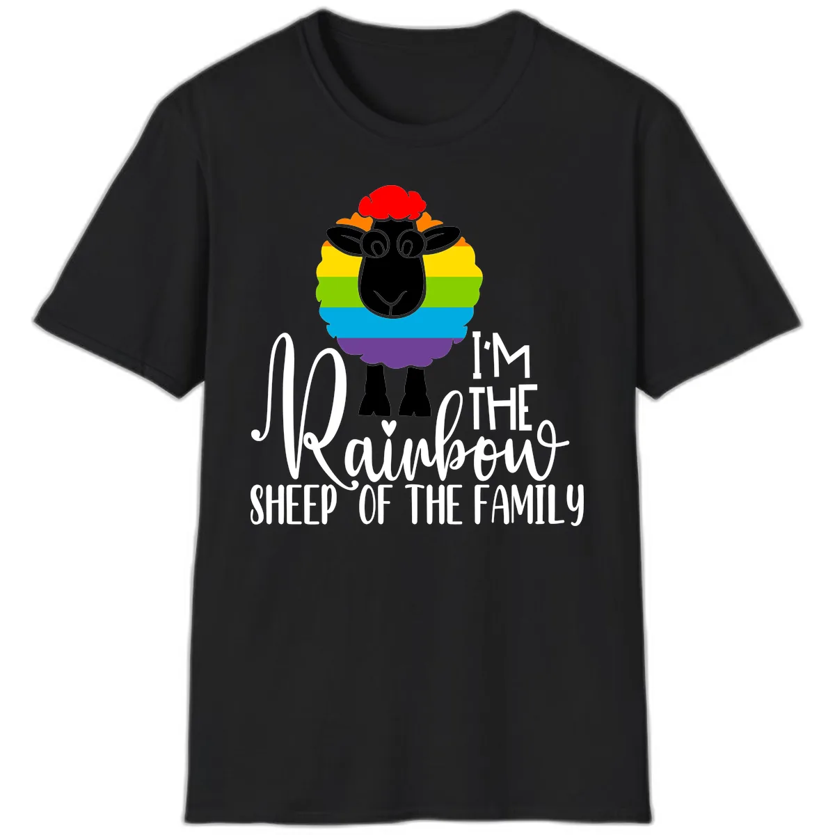 Rainbow Sheep Of The Family T-Shirt in Black