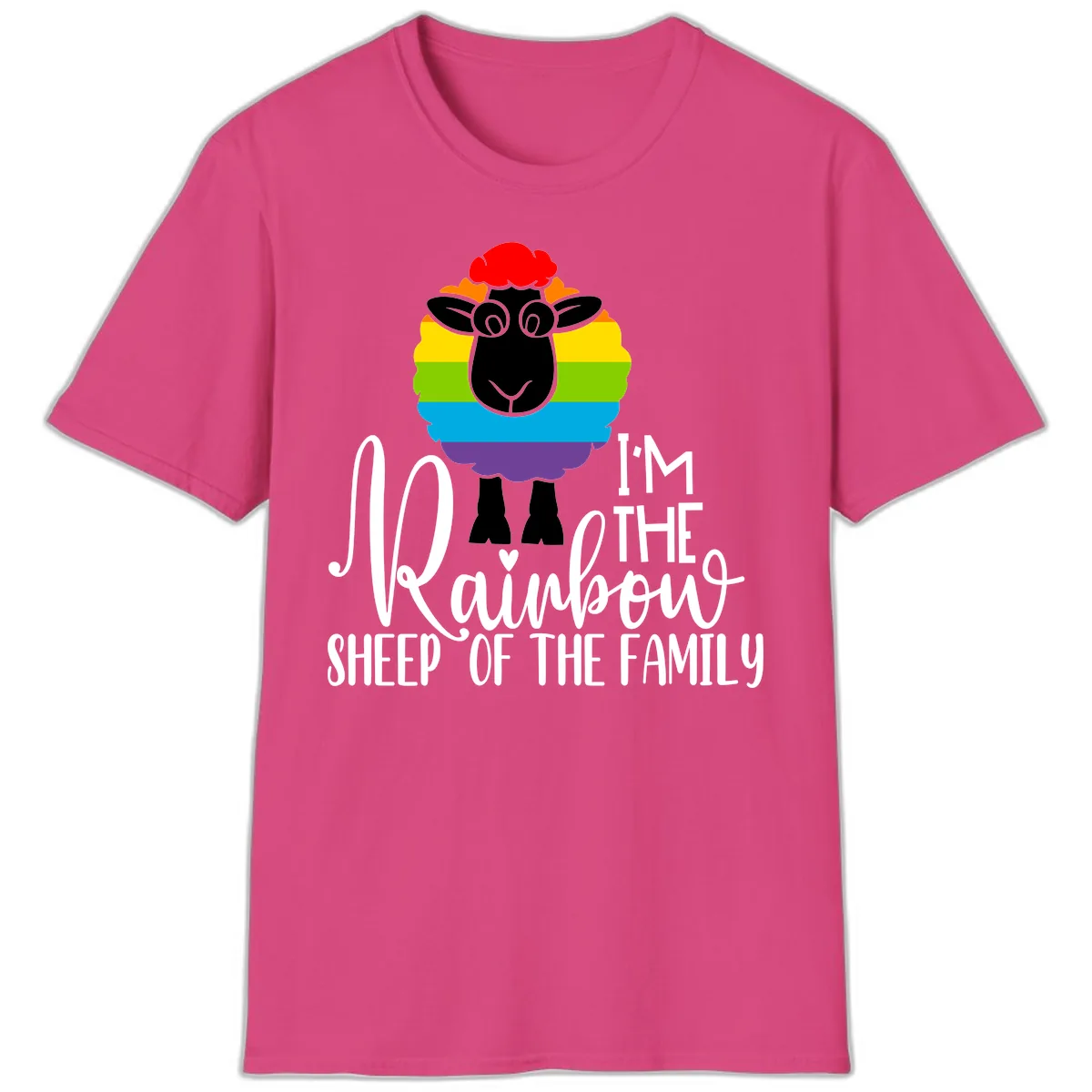 Rainbow Sheep Of The Family T-Shirt in Heliconia