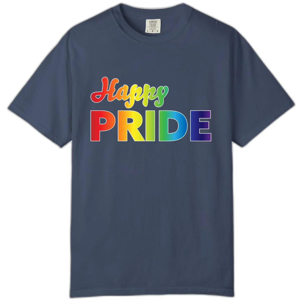 Happy Pride Rainbow Text Design Comfort Color in Midnight