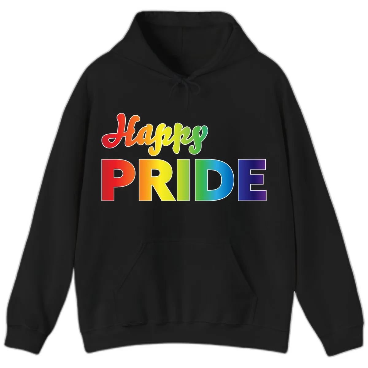 Happy Pride Rainbow Text Design Hoodie in Black