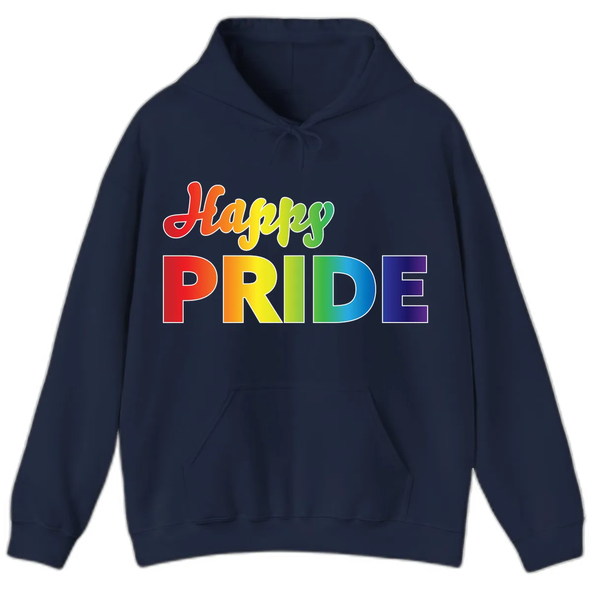 Happy Pride Rainbow Text Design Hoodie in Navy