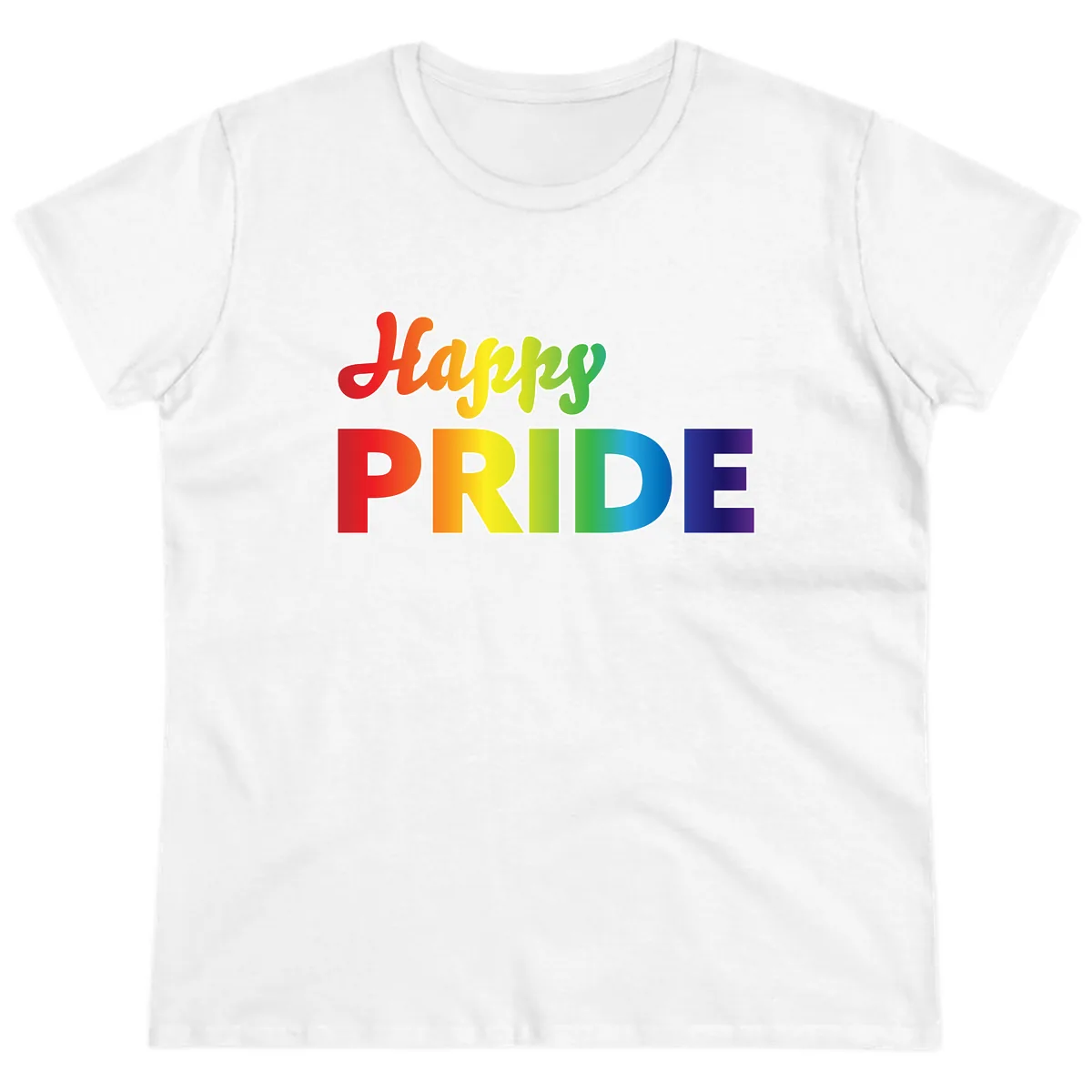 Happy Pride Rainbow Text Design Ladies Tee in White