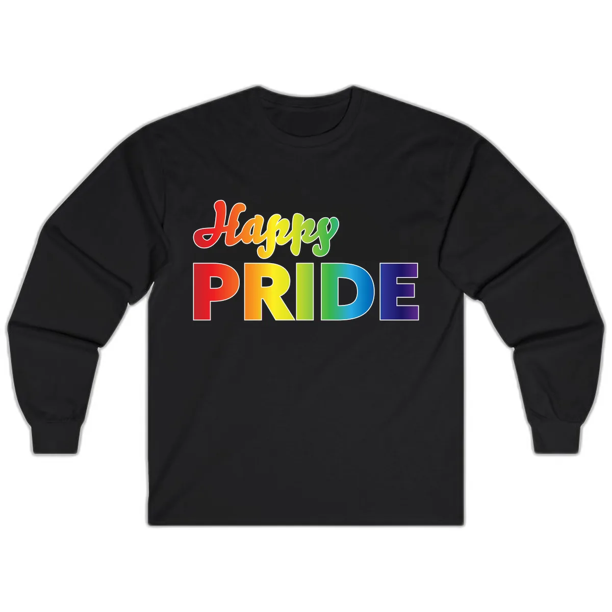 Happy Pride Rainbow Text Design Long Sleeve in Black