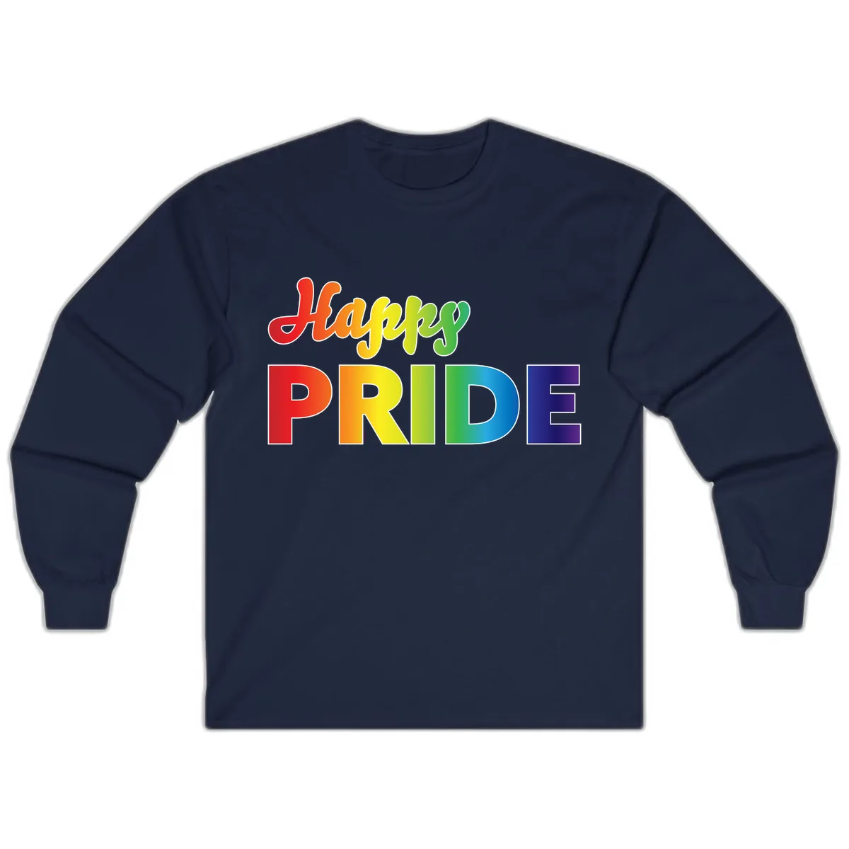 Happy Pride Rainbow Text Design Long Sleeve in Navy