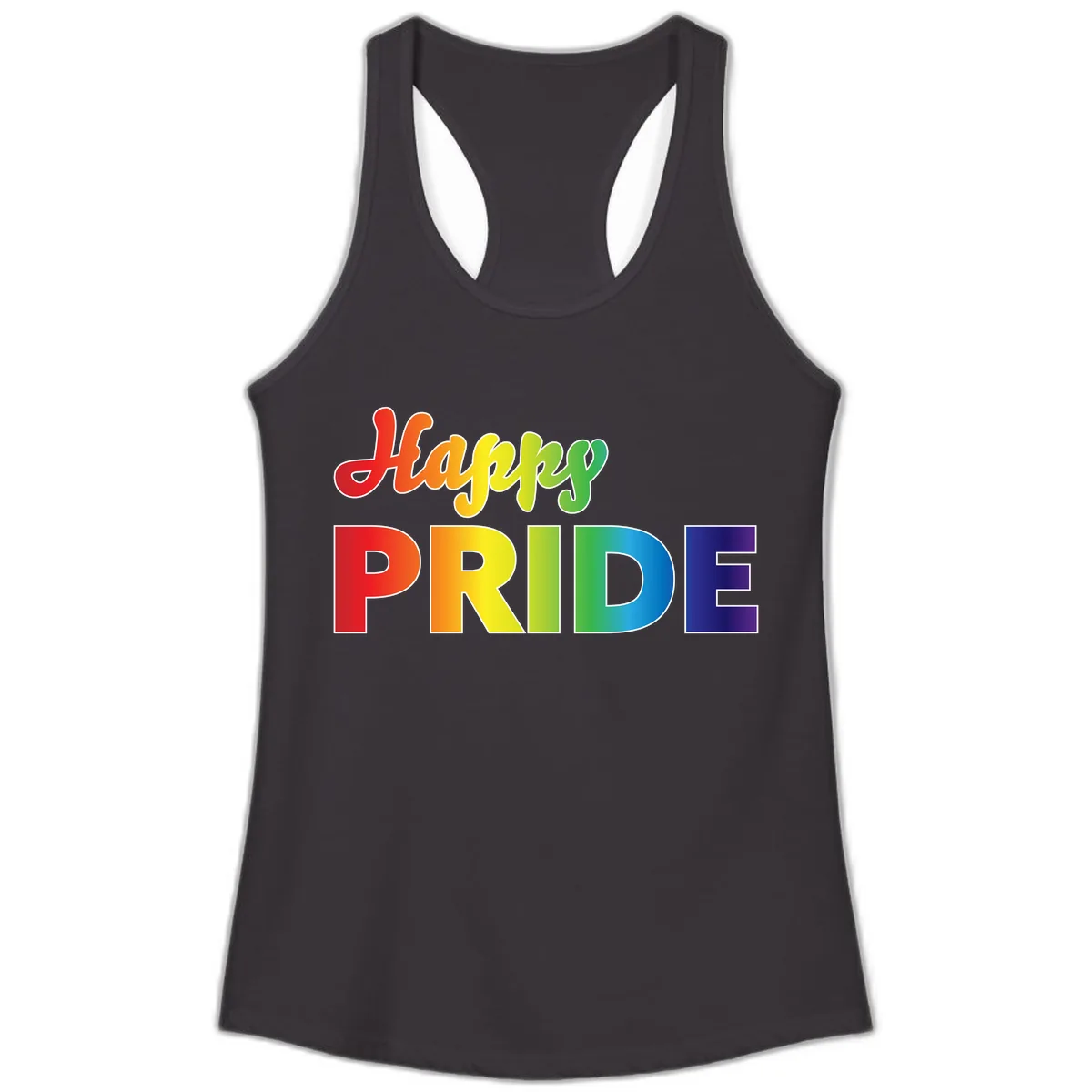 Happy Pride Rainbow Text Design Ladies Tank in Black