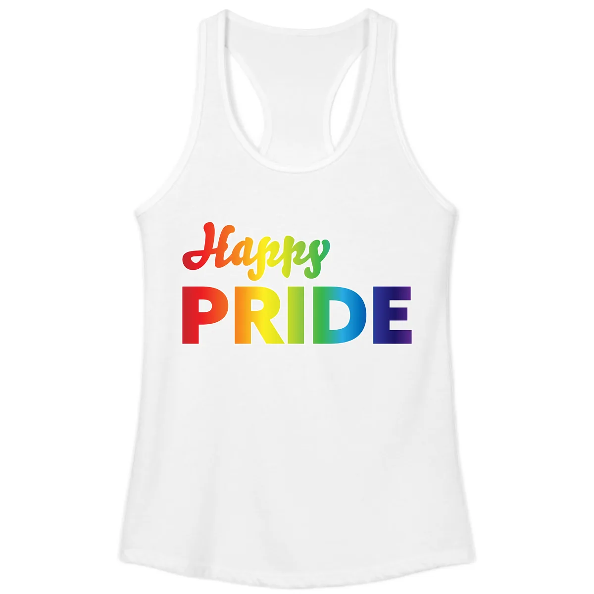 Happy Pride Rainbow Text Design Ladies Tank in White