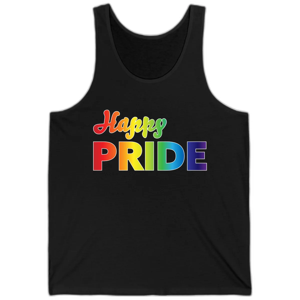 Happy Pride Rainbow Text Design Tank in Black