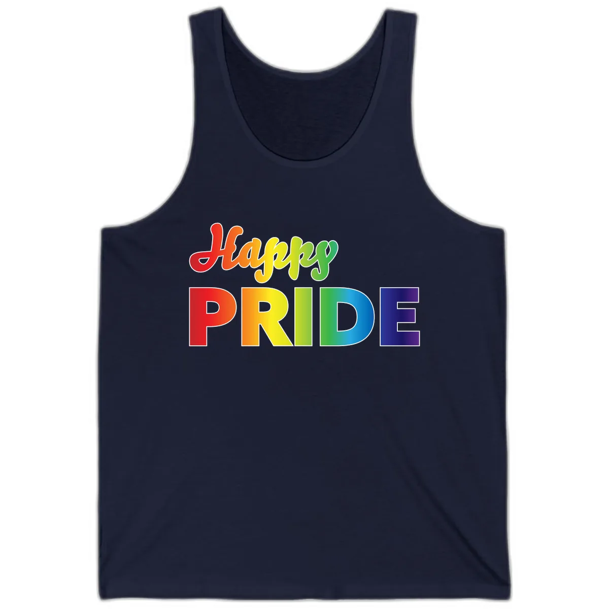 Happy Pride Rainbow Text Design Tank in Navy