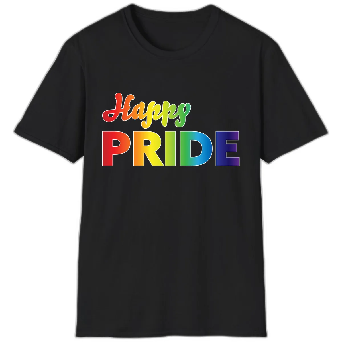 Happy Pride Rainbow Text Design T-Shirt in Black