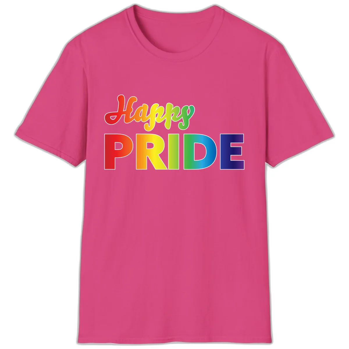 Happy Pride Rainbow Text Design T-Shirt in Heliconia