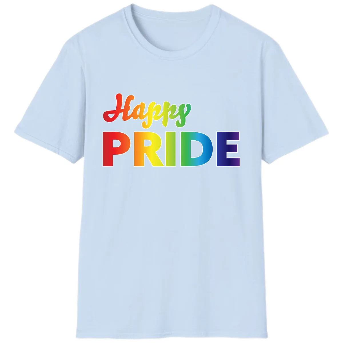 Happy Pride Rainbow Text Design T-Shirt in Light Blue