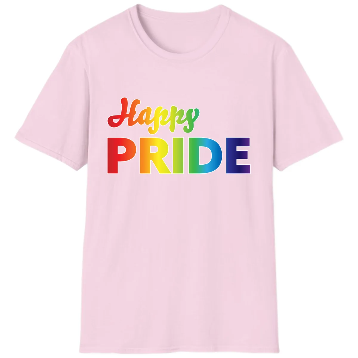 Happy Pride Rainbow Text Design T-Shirt in Light Pink