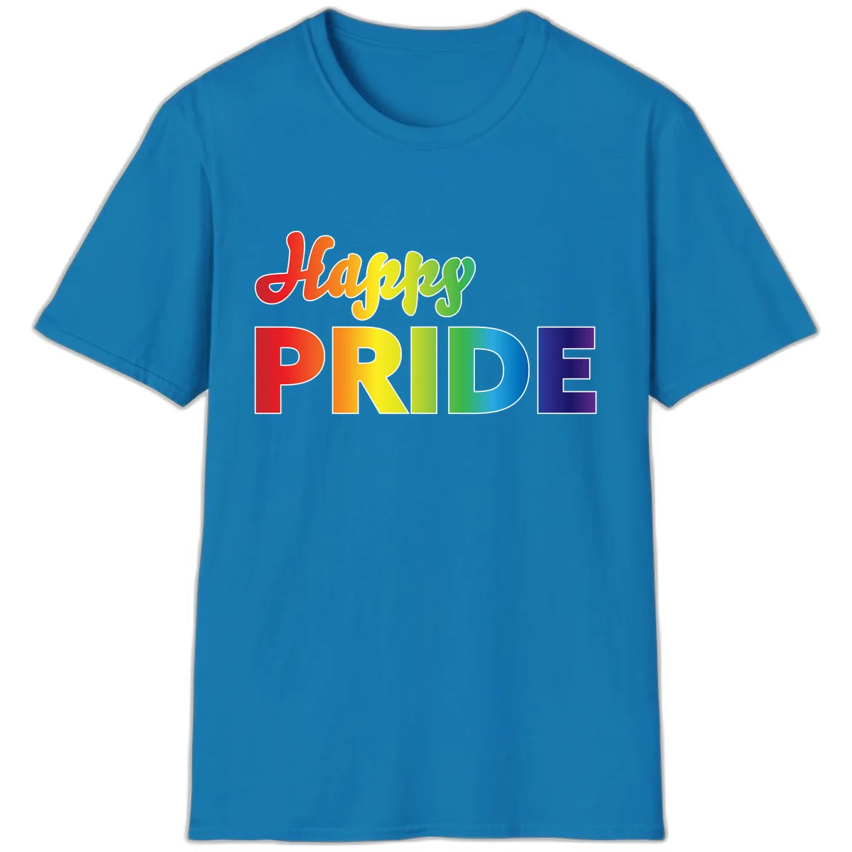 Happy Pride Rainbow Text Design T-Shirt in Sapphire
