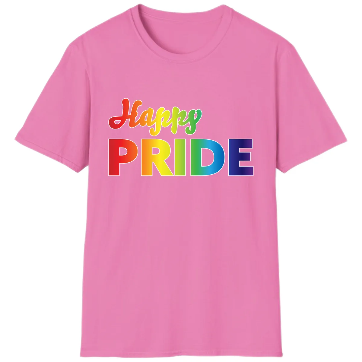 Happy Pride Rainbow Text Design T-Shirt in Azalea