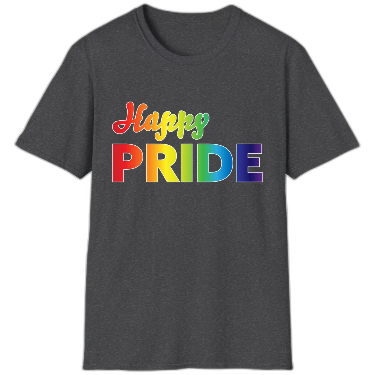 Happy Pride Rainbow Text Design T-Shirt in Dark Heather