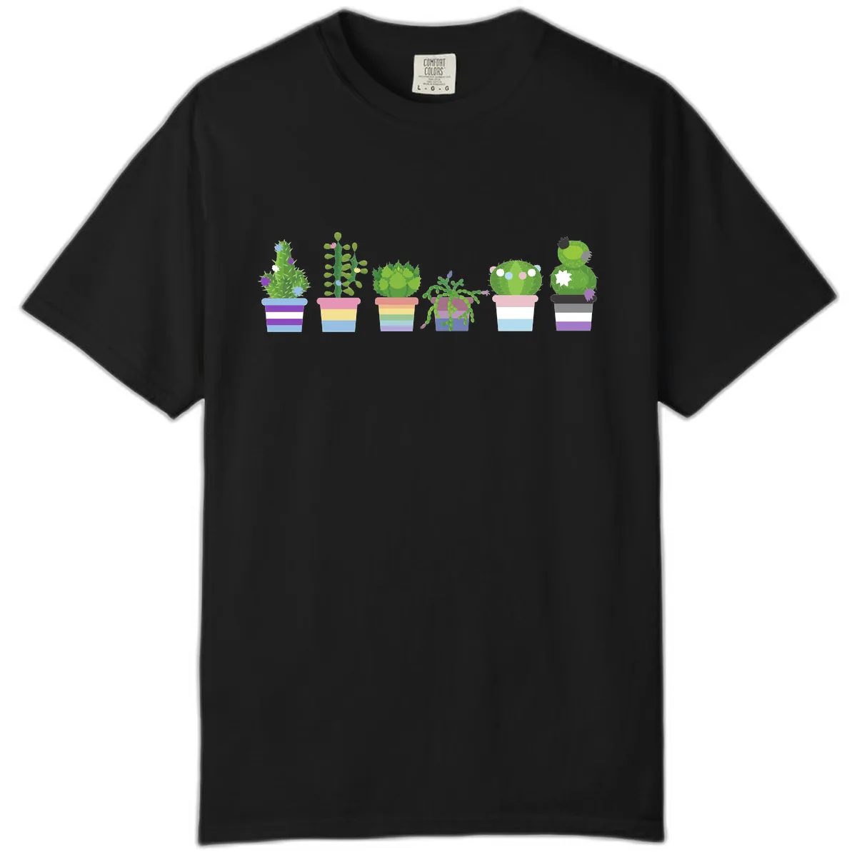 Rainbow Potted Cacti Garden Comfort Color in Black