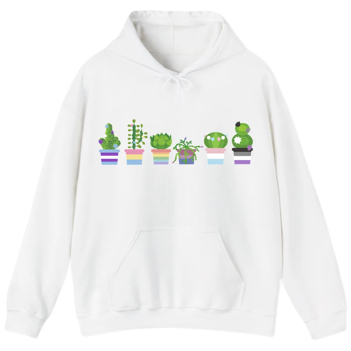 Rainbow Potted Cacti Garden Hoodie in White