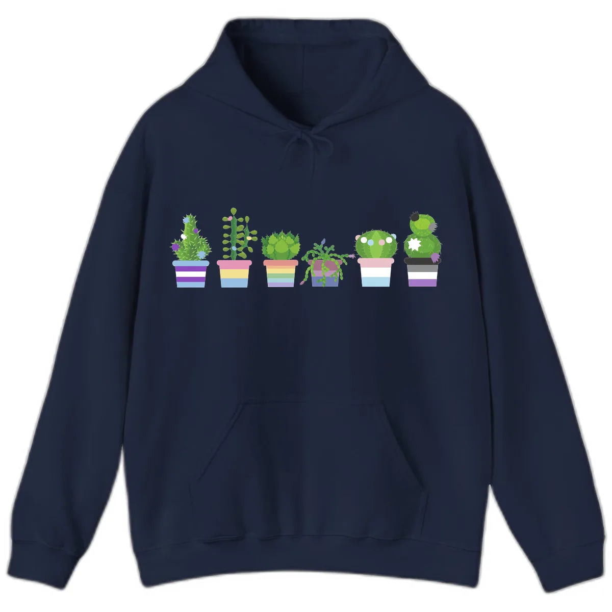 Rainbow Potted Cacti Garden Hoodie in Navy