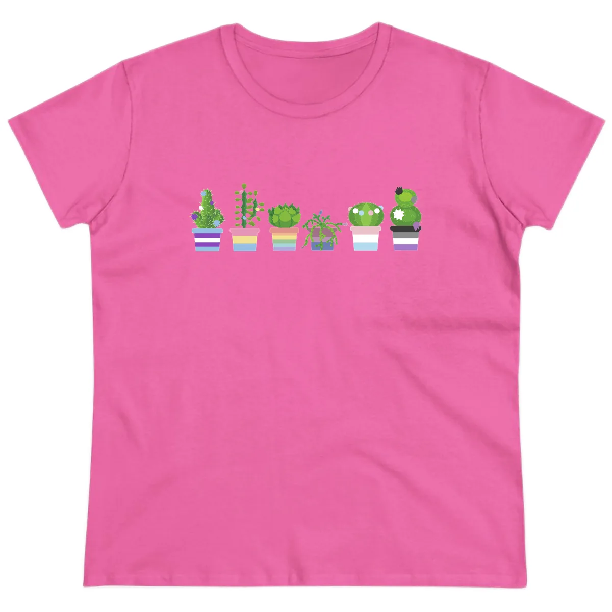Rainbow Potted Cacti Garden Ladies Tee in Azalea
