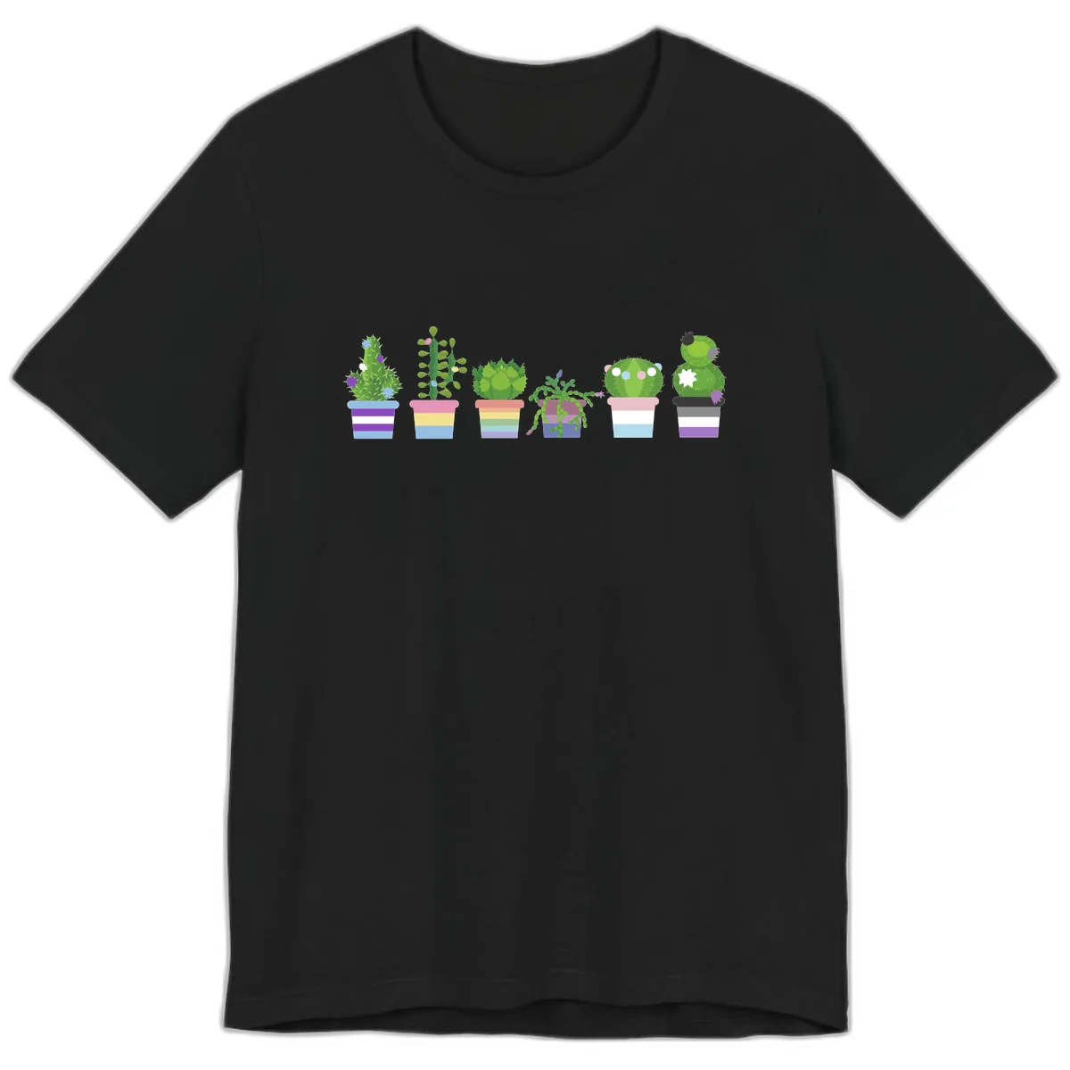 Rainbow Potted Cacti Garden Premium T-Shirt in Black