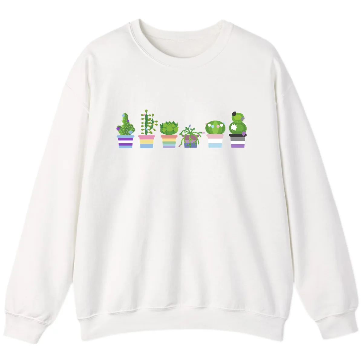 Rainbow Potted Cacti Garden Sweatshirt in White