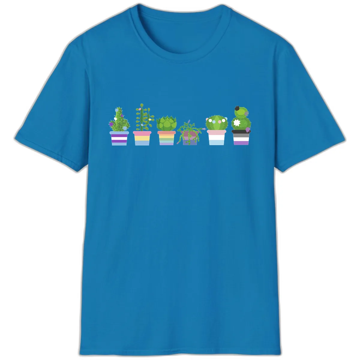 Rainbow Potted Cacti Garden T-Shirt in Sapphire