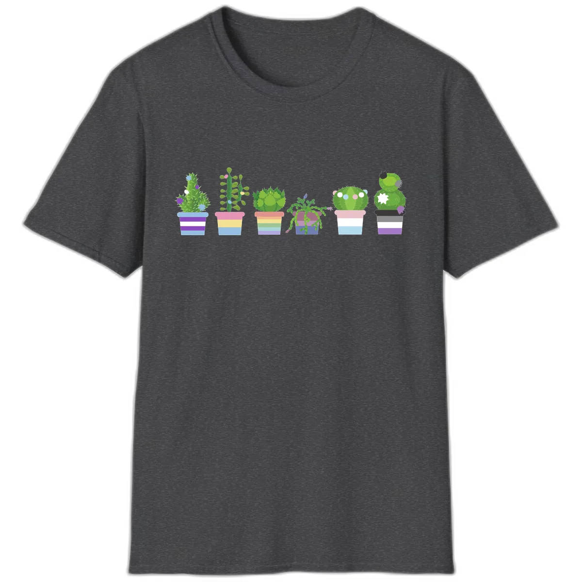 Rainbow Potted Cacti Garden T-Shirt in Dark Heather