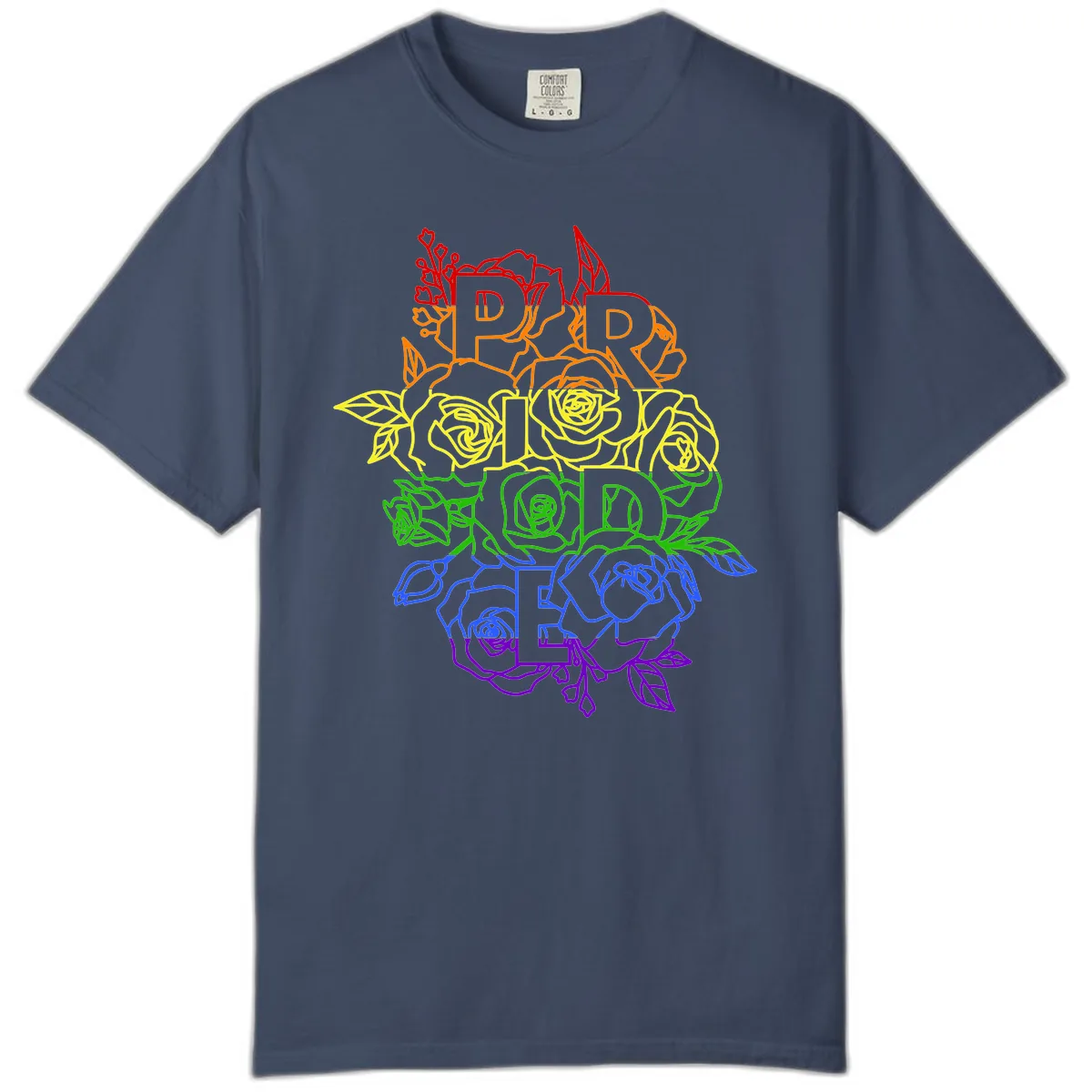 Pride Rainbow Floral Stacked Text Comfort Color in Midnight