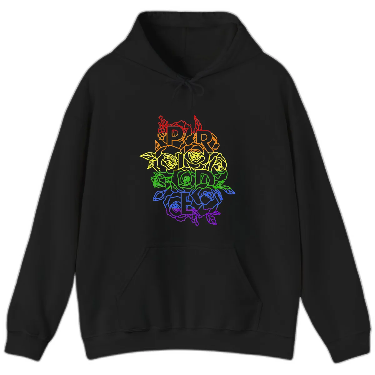 Pride Rainbow Floral Stacked Text Hoodie in Black