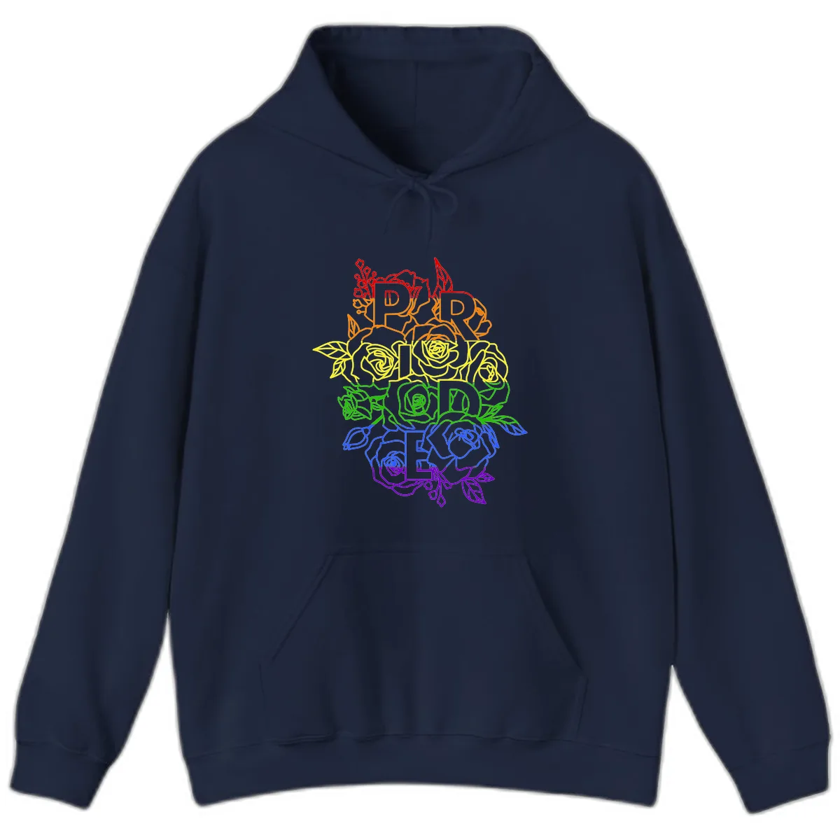 Pride Rainbow Floral Stacked Text Hoodie in Navy