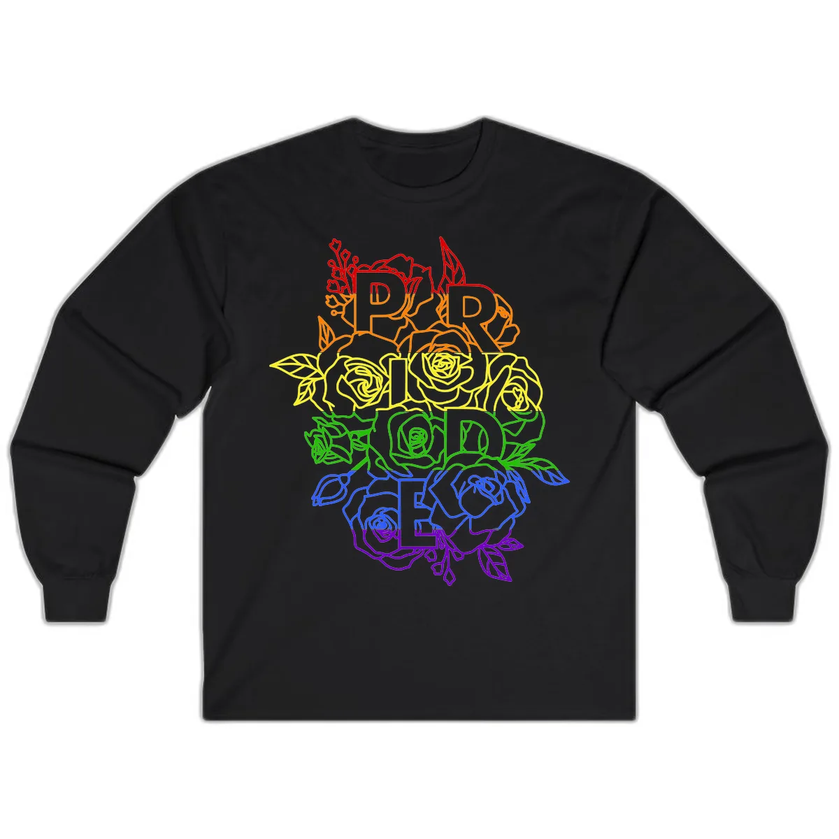 Pride Rainbow Floral Stacked Text Long Sleeve in Black