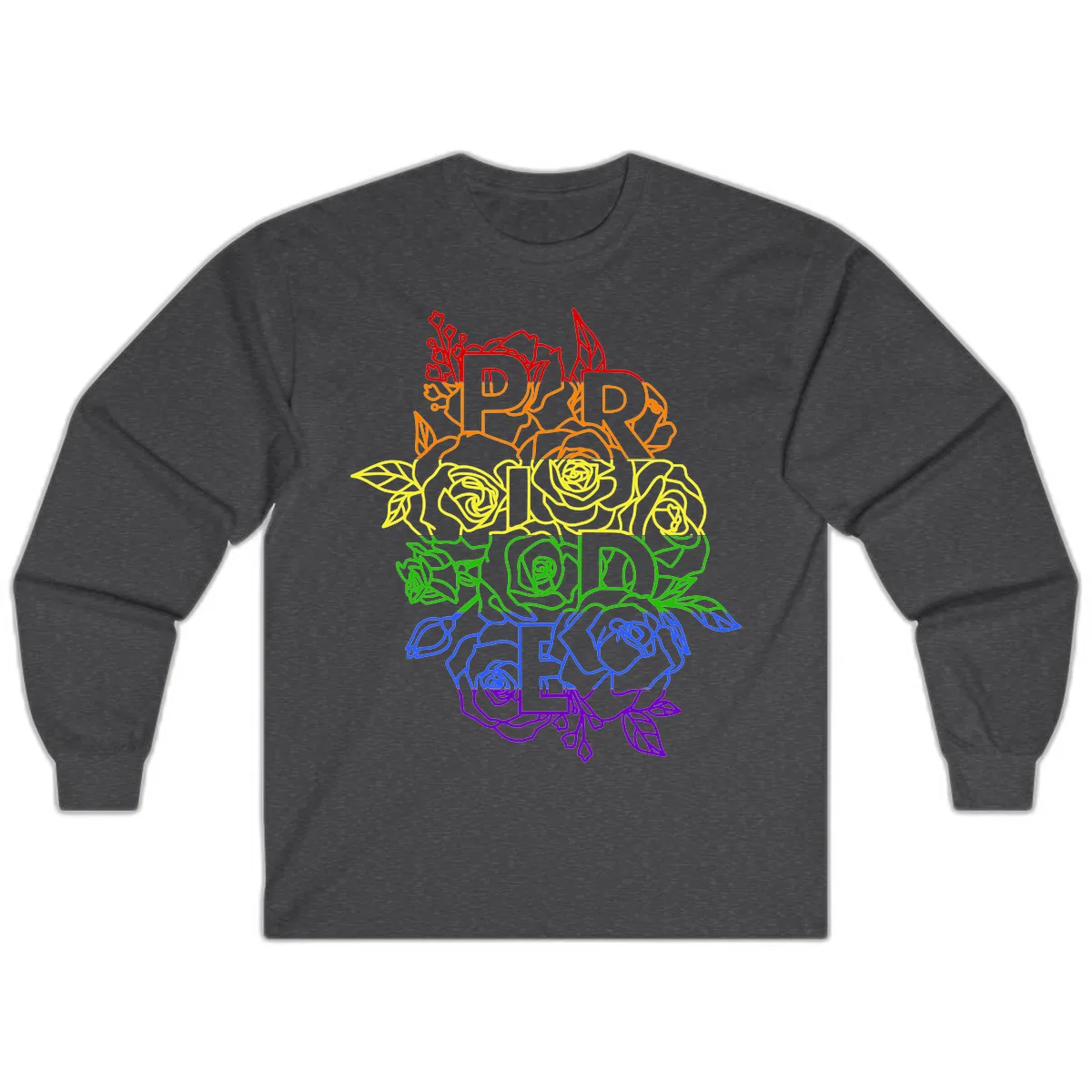 Pride Rainbow Floral Stacked Text Long Sleeve in Dark Heather