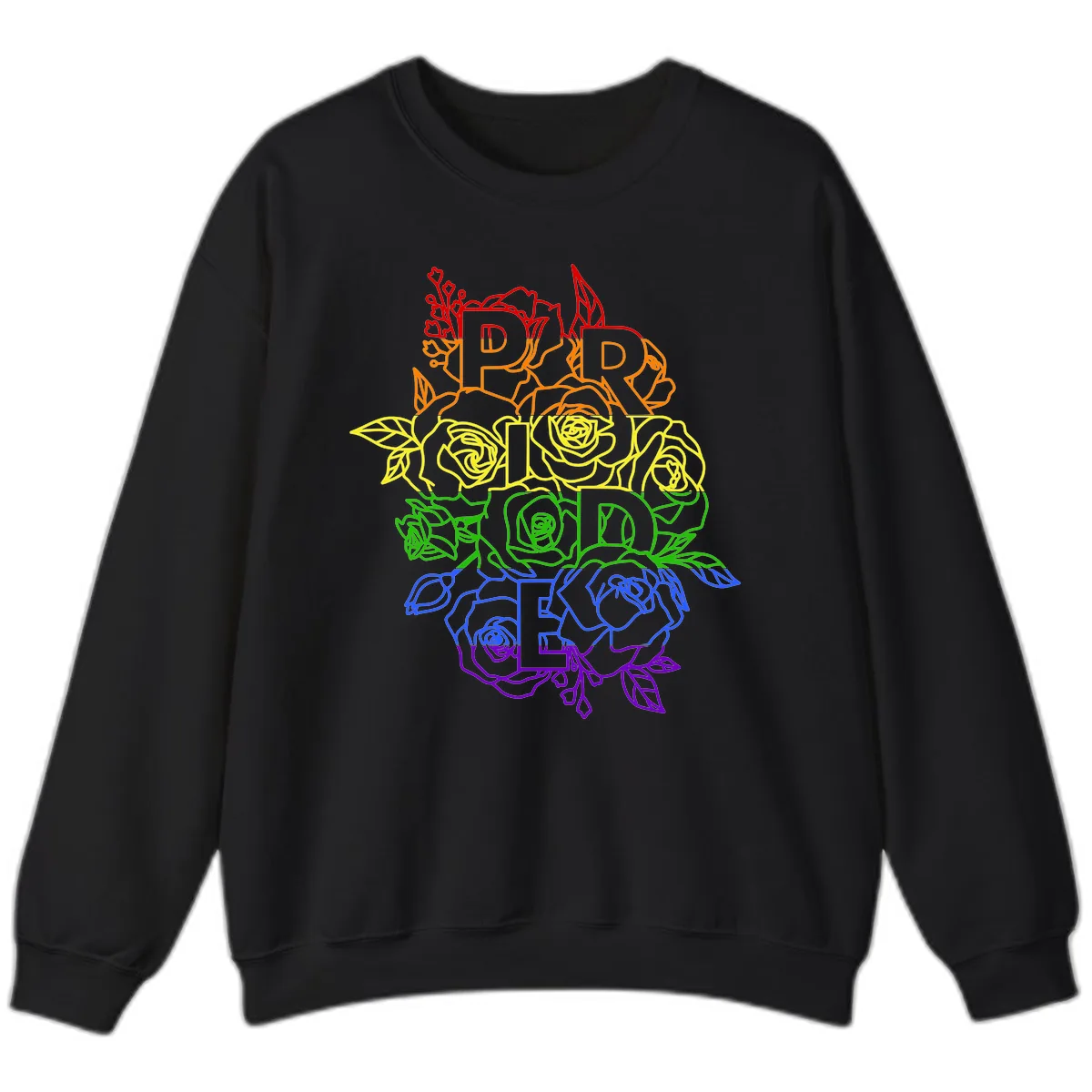 Pride Rainbow Floral Stacked Text Sweatshirt in Black
