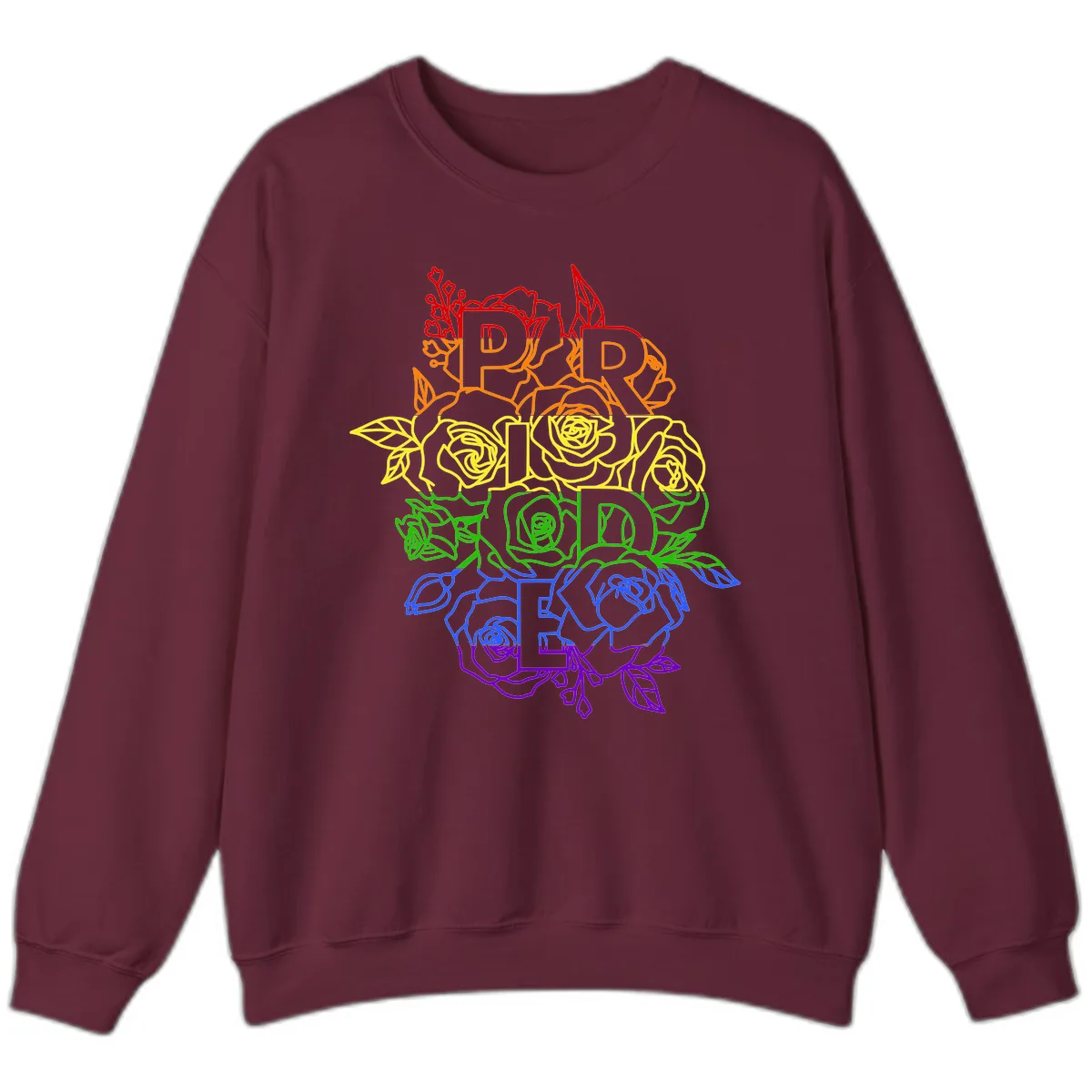 Pride Rainbow Floral Stacked Text Sweatshirt in Maroon