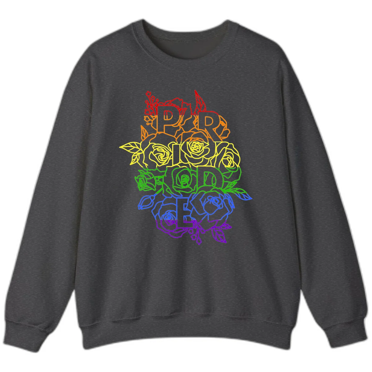 Pride Rainbow Floral Stacked Text Sweatshirt in Dark Heather
