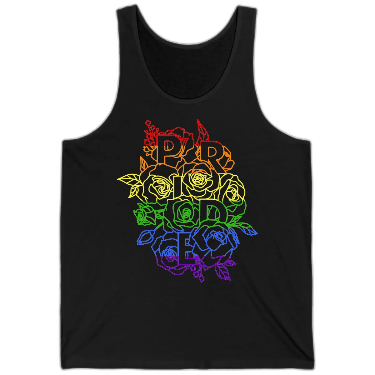 Pride Rainbow Floral Stacked Text Tank in Black