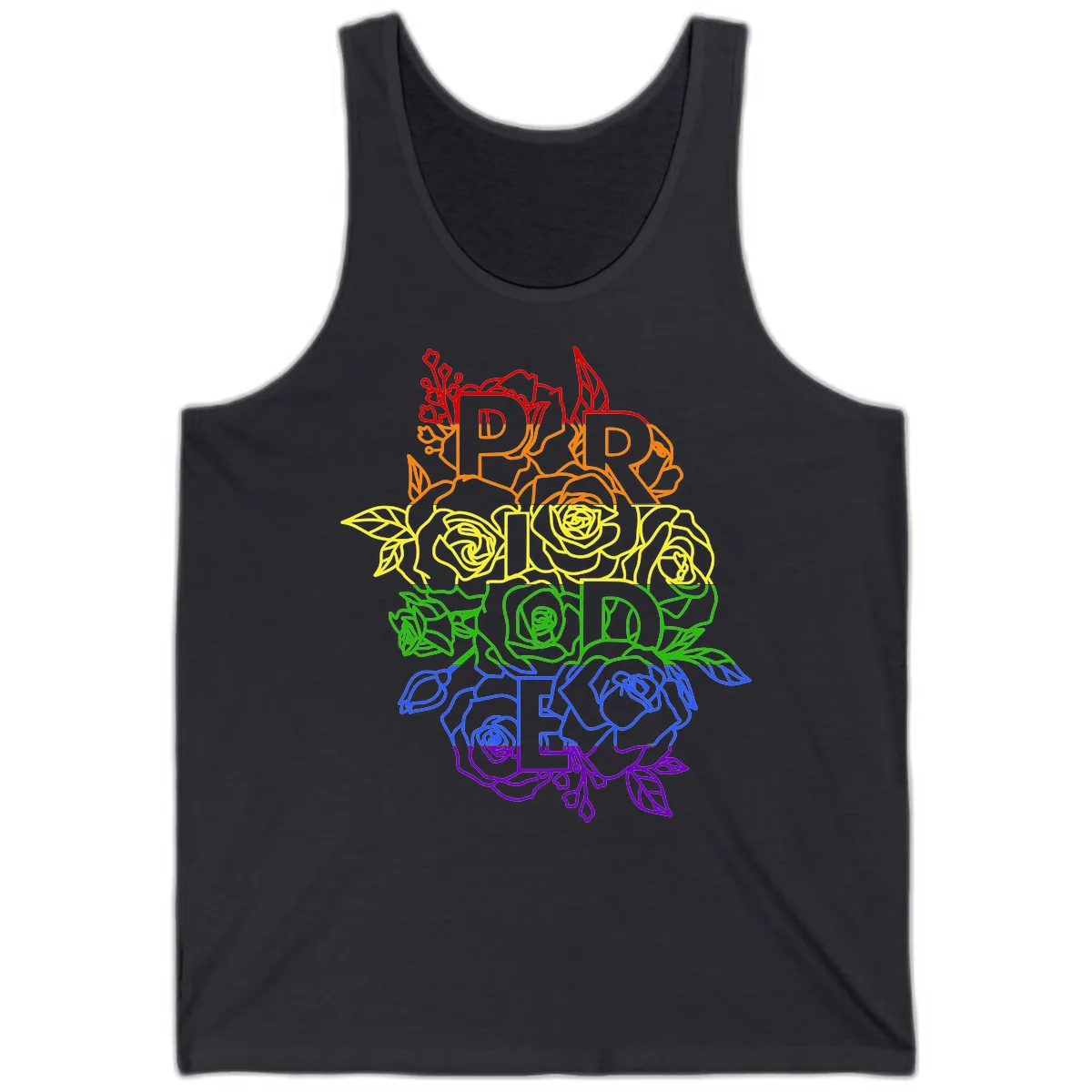 Pride Rainbow Floral Stacked Text Tank in Dark Grey