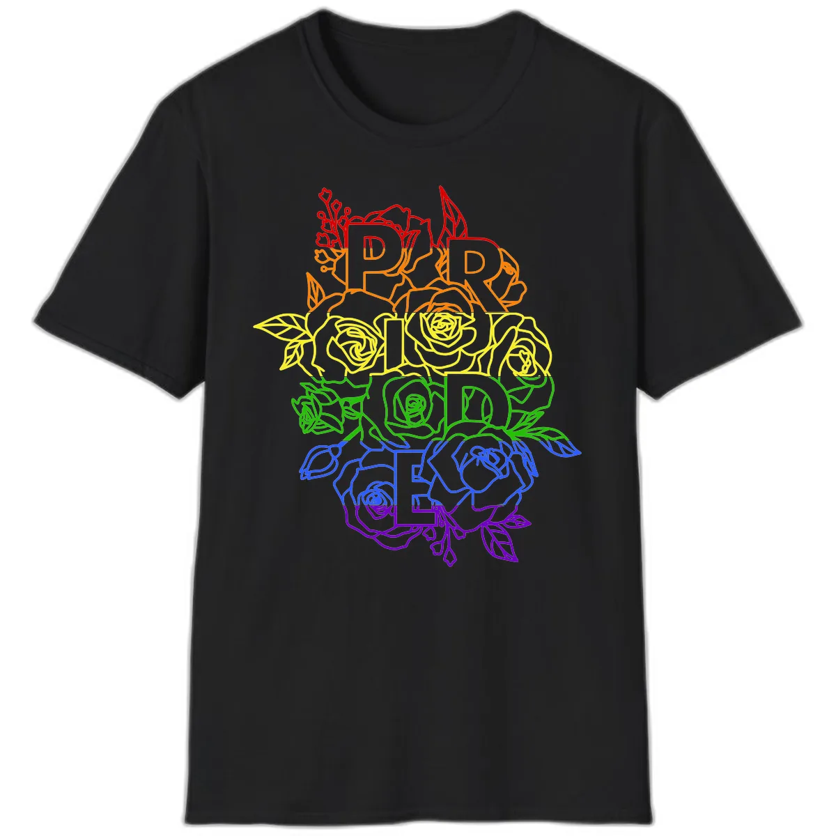 Pride Rainbow Floral Stacked Text T-Shirt in Black