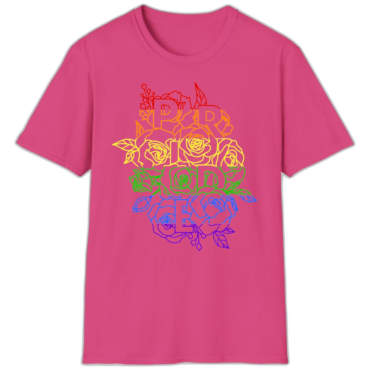 Pride Rainbow Floral Stacked Text T-Shirt in Heliconia