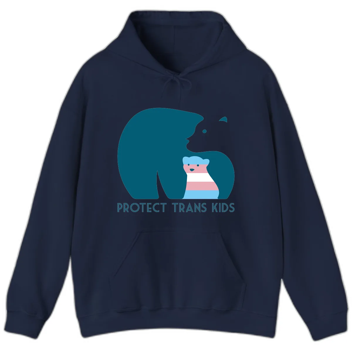 Protect Trans Kids Bear Hoodie in Navy