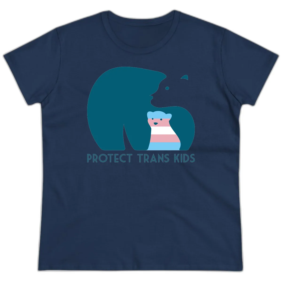 Protect Trans Kids Bear Ladies Tee in Navy
