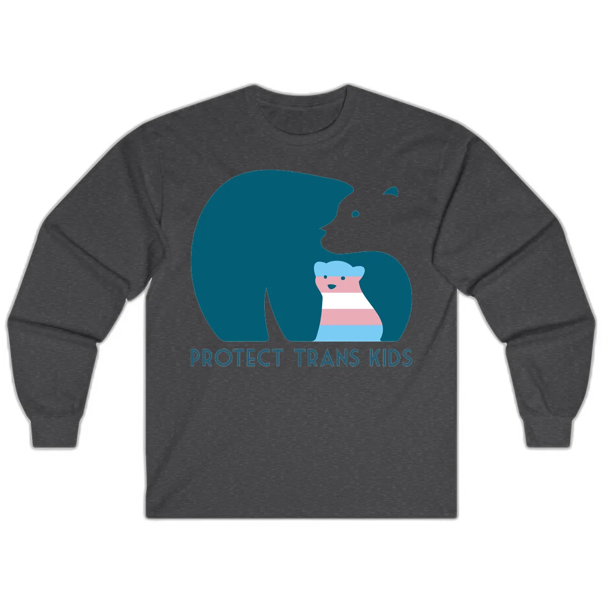 Protect Trans Kids Bear Long Sleeve in Dark Heather