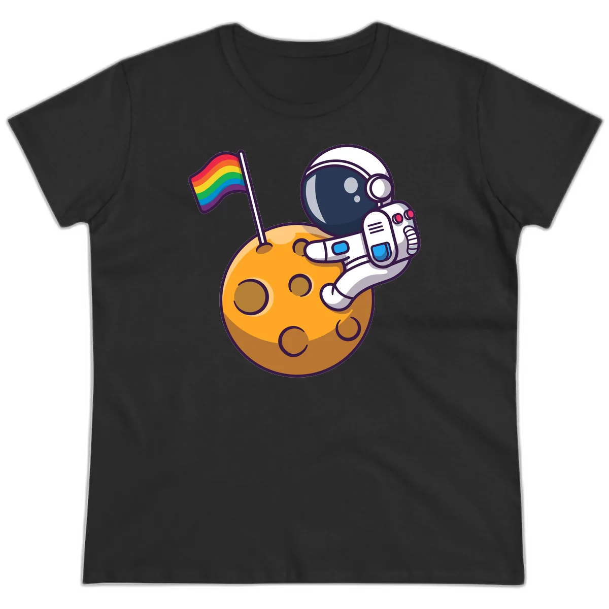 Astronaut Pride Moon Landing Ladies Tee in Black