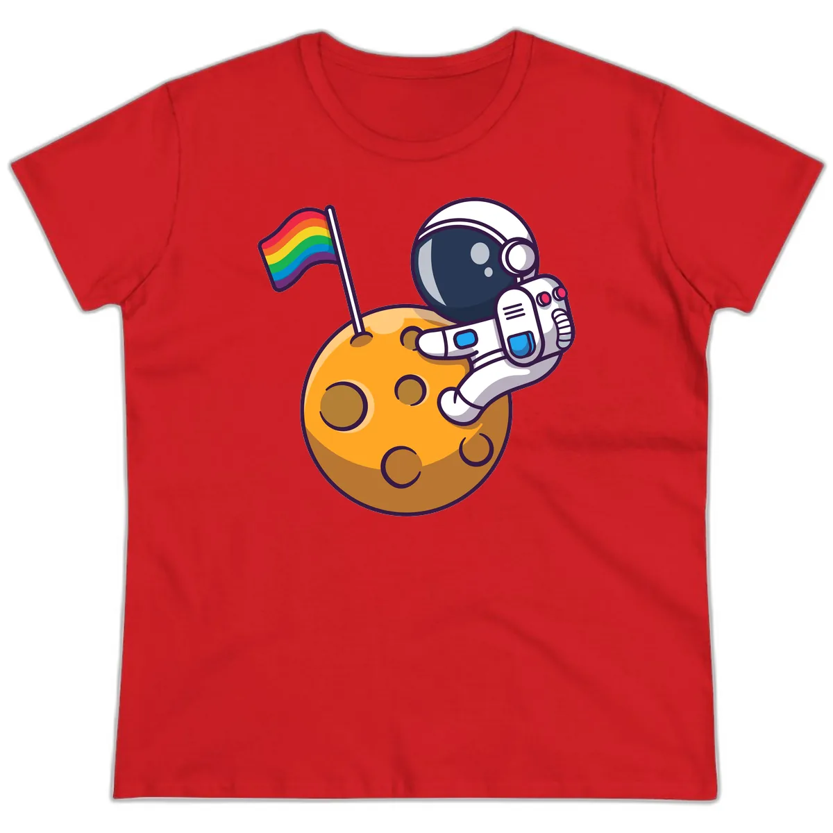 Astronaut Pride Moon Landing Ladies Tee in Red