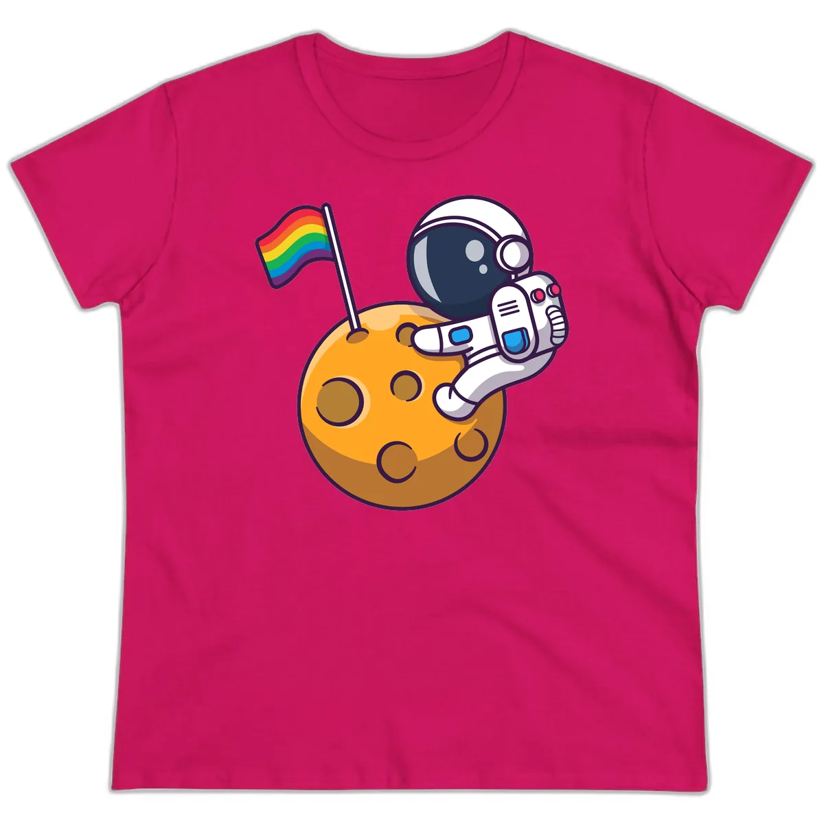 Astronaut Pride Moon Landing Ladies Tee in Heliconia