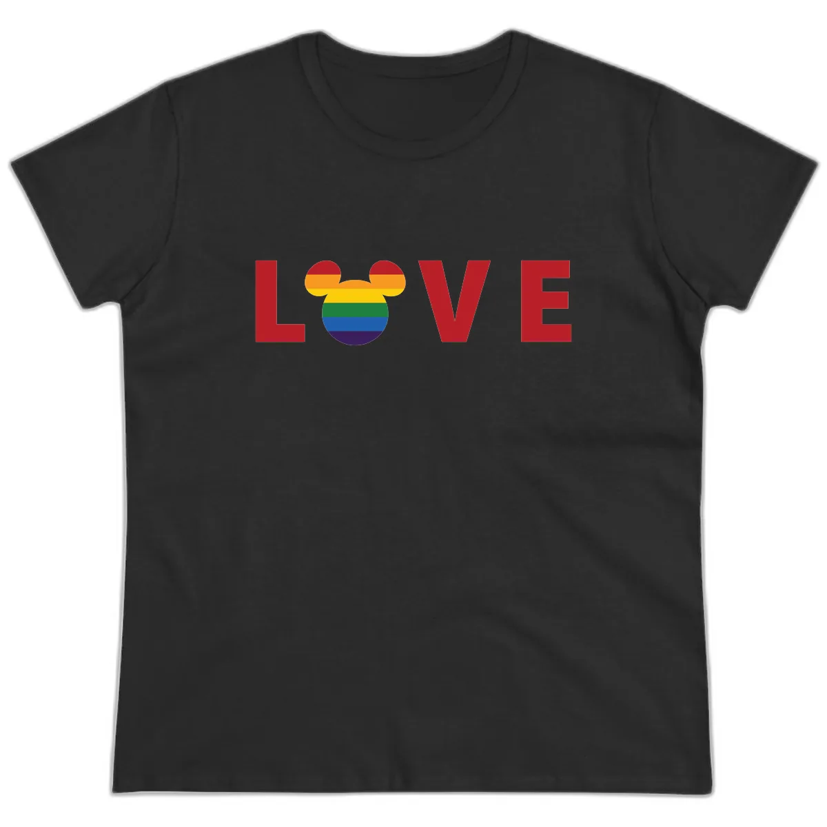 Love Pride Mouse Ears Ladies Tee in Black