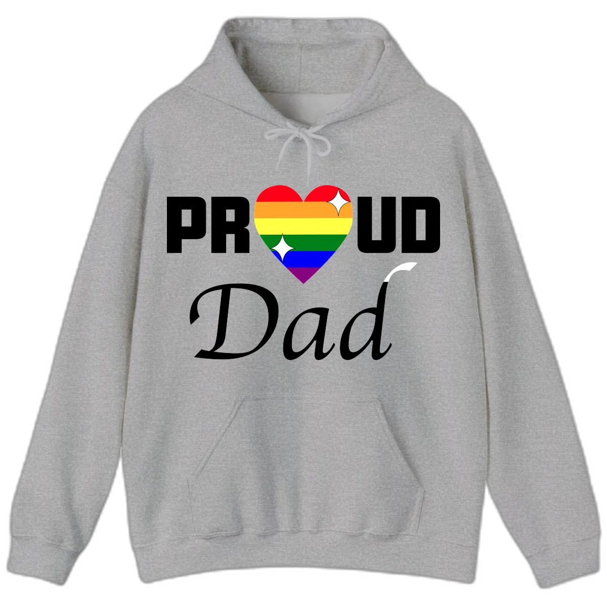 Proud Dad Rainbow Heart Hoodie in Sport Grey