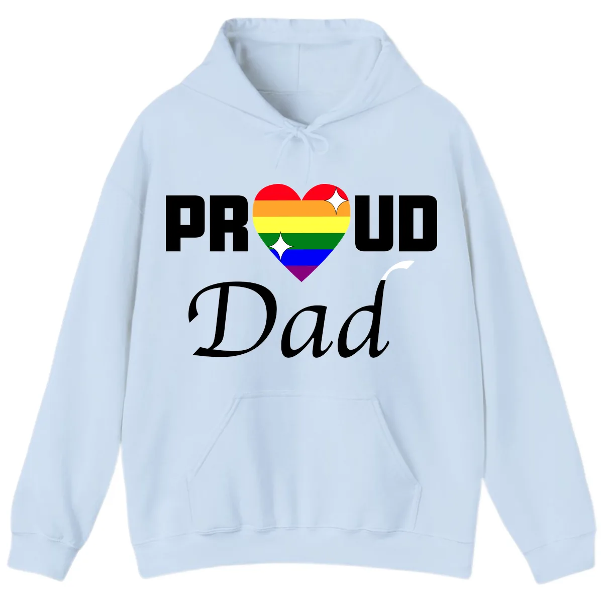 Proud Dad Rainbow Heart Hoodie in Light Blue